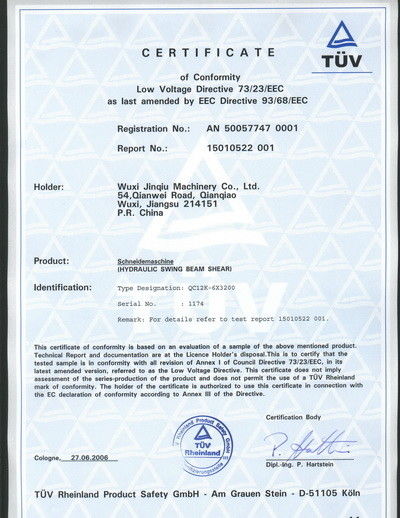 China JINQIU MACHINE TOOL COMPANY certificaten