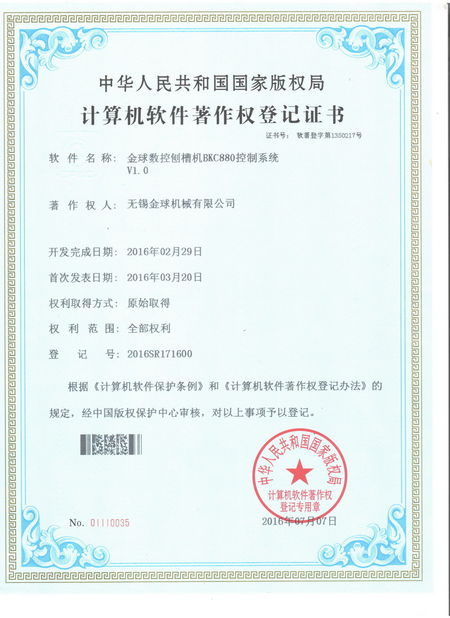 China JINQIU MACHINE TOOL COMPANY certificaten